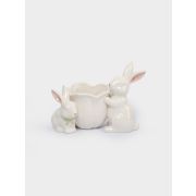 Конфетница «Кролики с цветком White Rabbit» молочно-золотой, 19х15 см