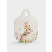 Подставка под горячее «Кролик с венком в цветах Easter rabbit», белая, 15x21 см